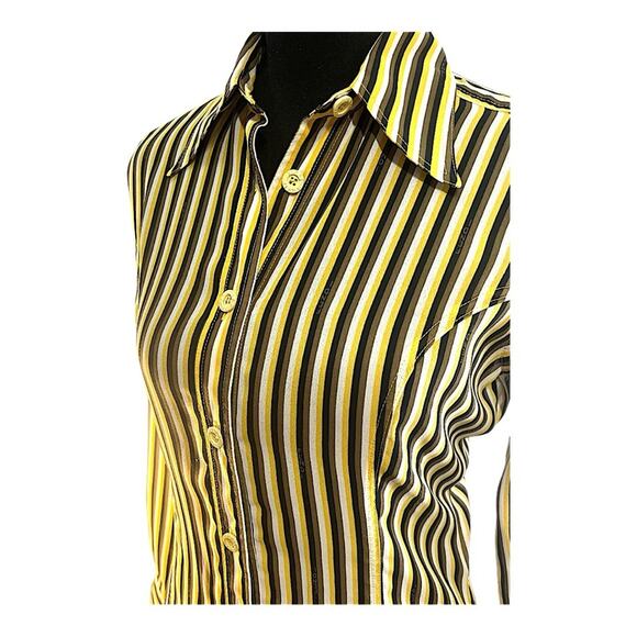 FENDI VTG  Yellow Wh Brown & Black Stripe  Shirt FENDI LOGO fabric & buttons 38 - Picture 5 of 15